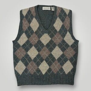 Vintage Anderson-Little Shetland Wool Argyle Sweater Vest Blue Tan Mens Medium